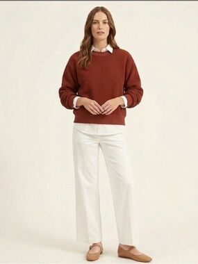 Everlane ReNew Sherpa Teddy Fleece Crewneck Pullover Rust Red Medium